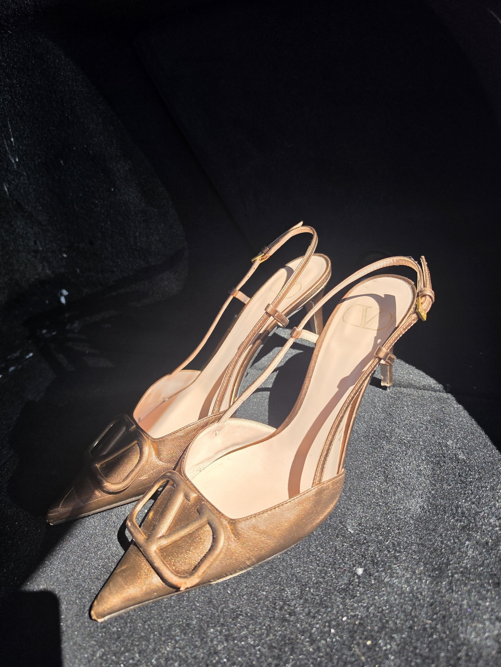 Valentino Pointed-Toe Slingback Heels in Brown